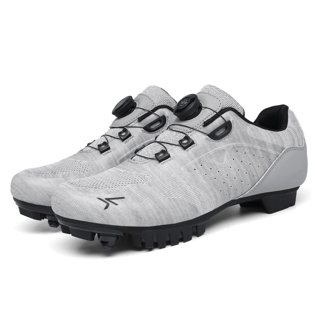 MORYTRADE MTB-Schuhe mit Bindungen, Atmungsaktive Radschuhe, Größe 27,0 cm, Hellgrau