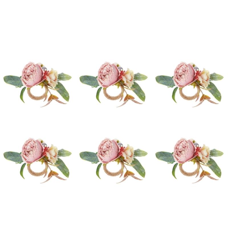 Pack of 6 Elegant Floral Table Decors Napkin Rings Faux Flower Napkin Rings Unique Table Decors for Various Occasion