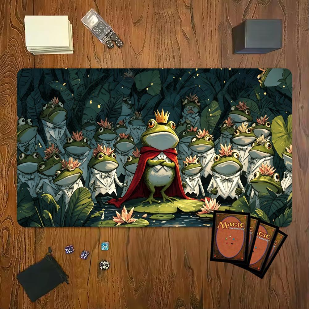 Frog King Crown Lotus Leaf Gaming Mouse Pad Playmat 24x14 Mtg Tcg Office Desk Mat For Work Game Pc Laptop Rug Carpet Mousepad