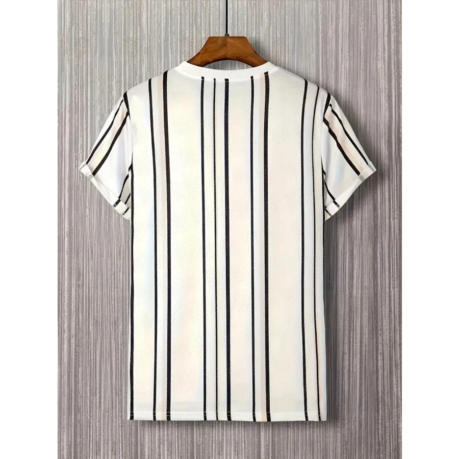 Men Letters Striped T Shirt Short Sleeve O-Neck TShirt Vintage Sport Casual Large Size T-Shirts Men’s