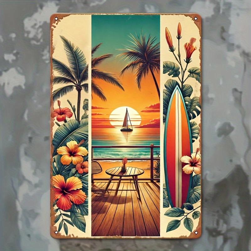 Wall Art Aroha Beach Sunset Scenery Vintage Metal Tin Painting Art Decoration Easy Installation Indoor and Outdoor Ha