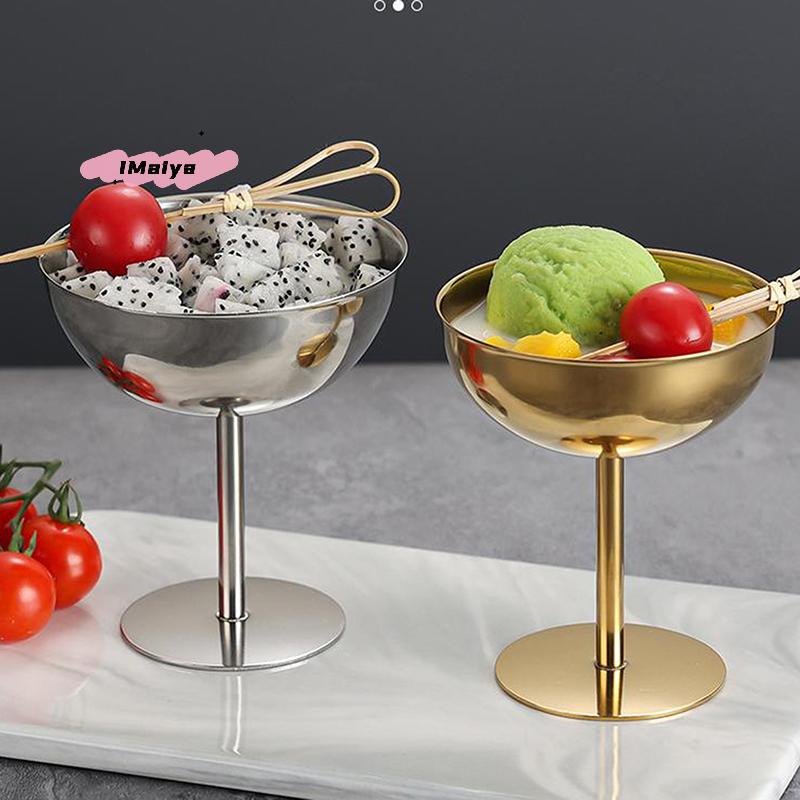 M-304 Stainless Steel Dessert Cup Ice Cream Cups Salad Goblet Retro High Base Bowl for Fruit Yogurt Snack Dish Bar Dinnerware