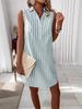 2026 Sleeveless Striped Button-Up Casual Women's Shirt Dress