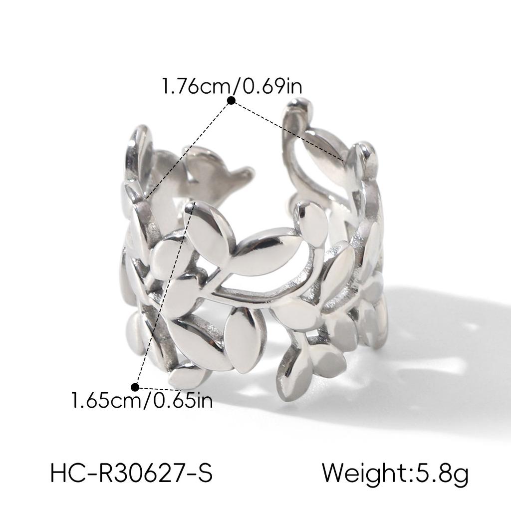 European and American Style Stainless Steel Hollow Leaf Ring, Exaggerated Jewelry, Fashion High-end Titanium Steel Ring