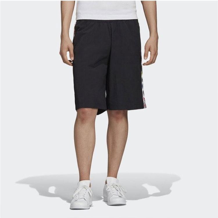 Adidas Originals Trefoil Rainbow Stripe Mid Waist Casual Shorts Men Bottoms Black FQ6588