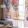 Cortinas de Tule Xadrez Floral para o Dia dos Namorados para Sala de Estar Cortina Transparente para Quarto Cozinha Persianas Cortinas de Voile