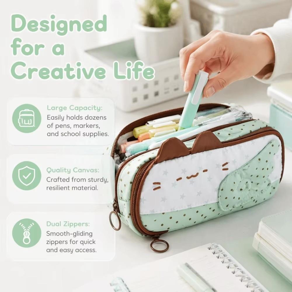 Cat Ear Design Pen Bag Polka Dot Pattern Stationery Bag Korean Style Pencil Pouch  For Students