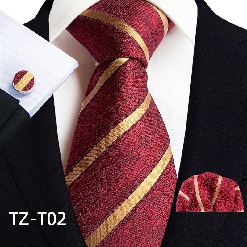 2025 Men's Retro Stripe Solid Tie, Pocket Square & Cufflinks Set