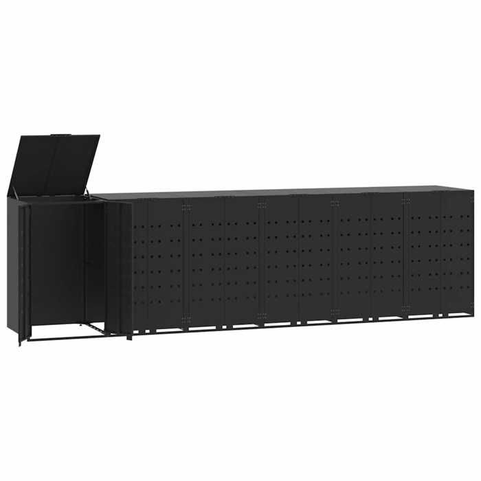 VidaXL Rangement à roulettes pour poubelles pour 6 bacs noir acier, rangement de poubelles, rangement de poubelles de 3279981