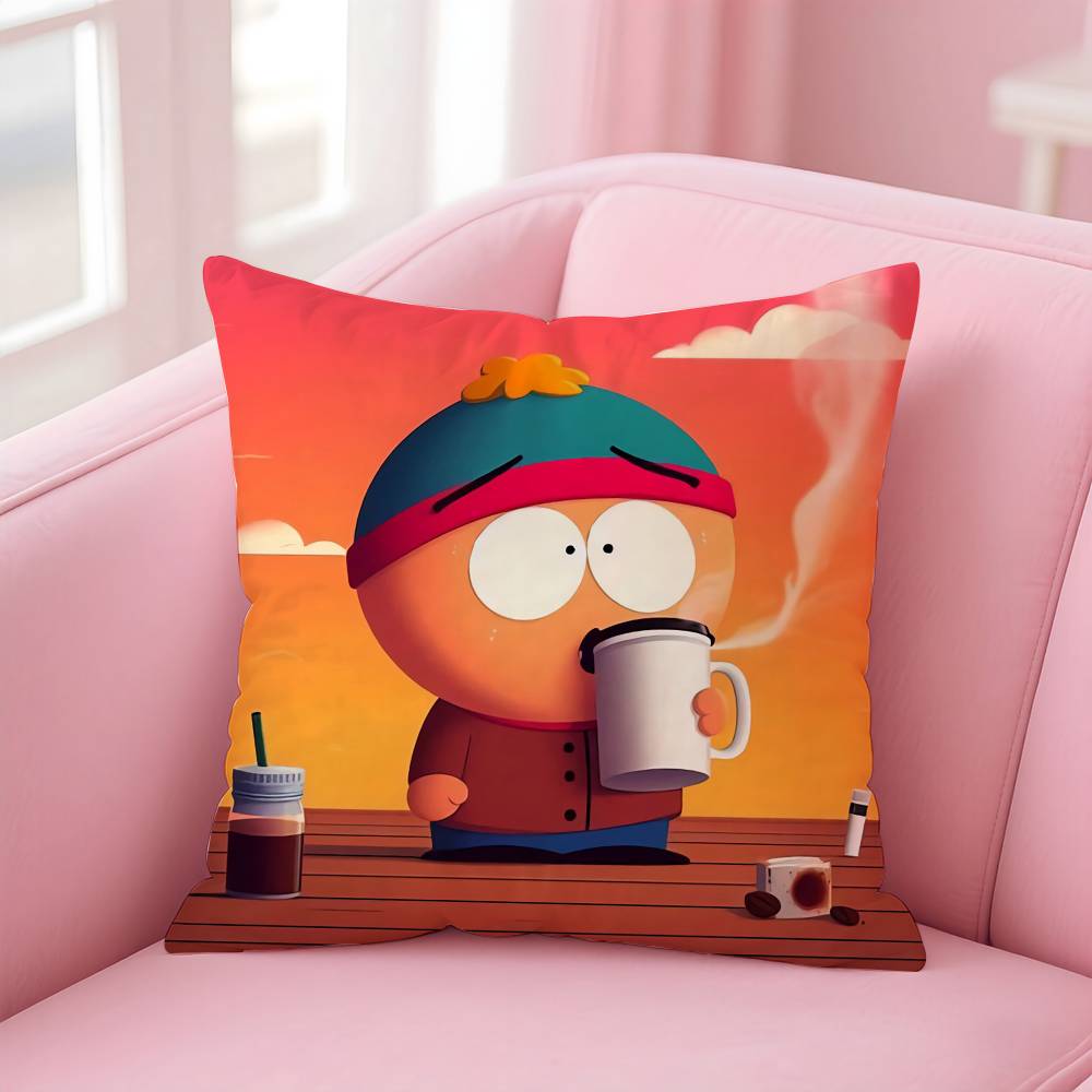 

Cartoon S-South P-Park Pillow Case Comfort Sofa Bed Silky Elegant Invisible Zipper Custom Decorative Cushion Cover 16x16Inch