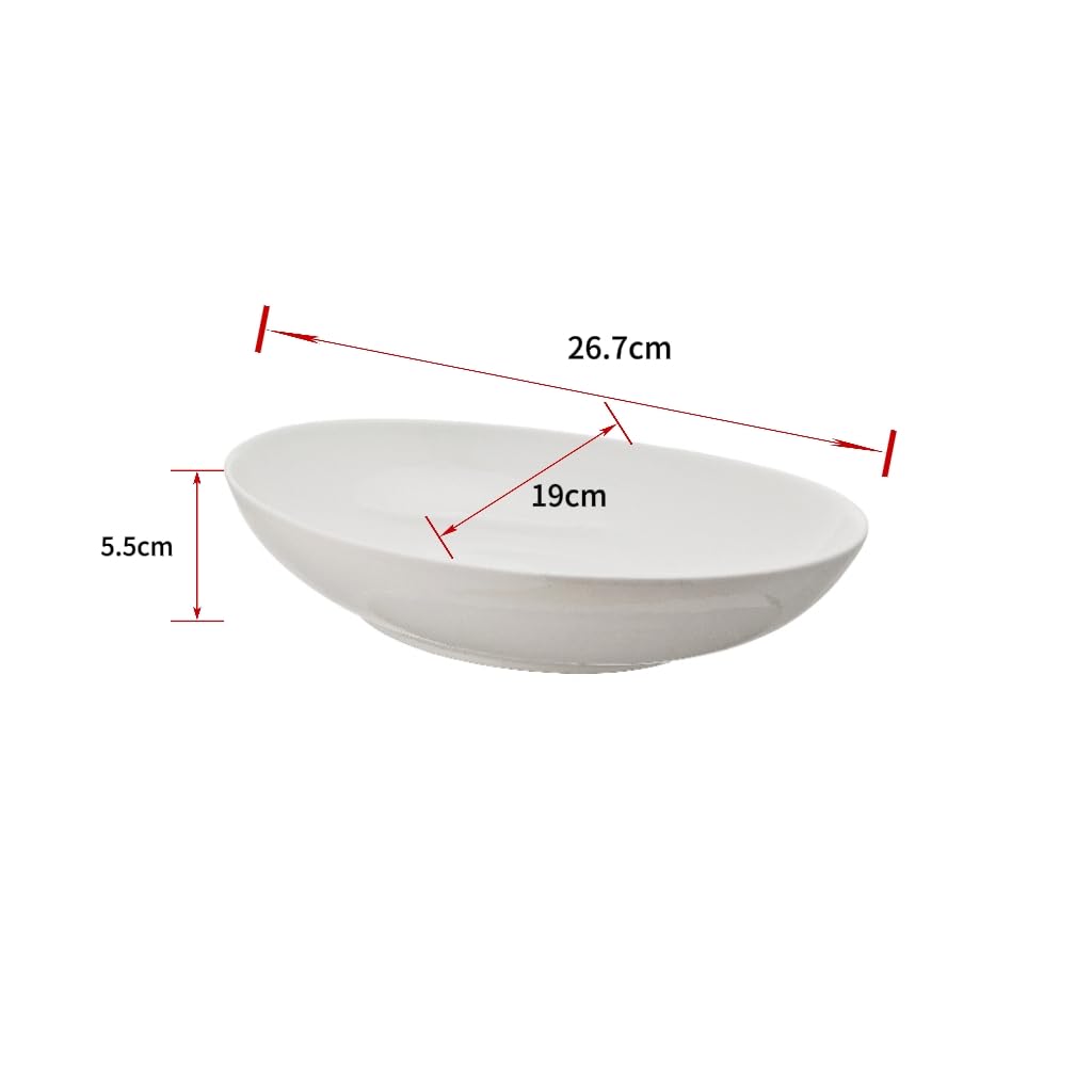 Set of 2 Oval Plates, White Porcelain, Stylish (26.7cm) - Tableware, Dishes, Lunch Plates, Plain, Ceramic, Kitchenware, Curry Plates, Pasta Plates, Ov