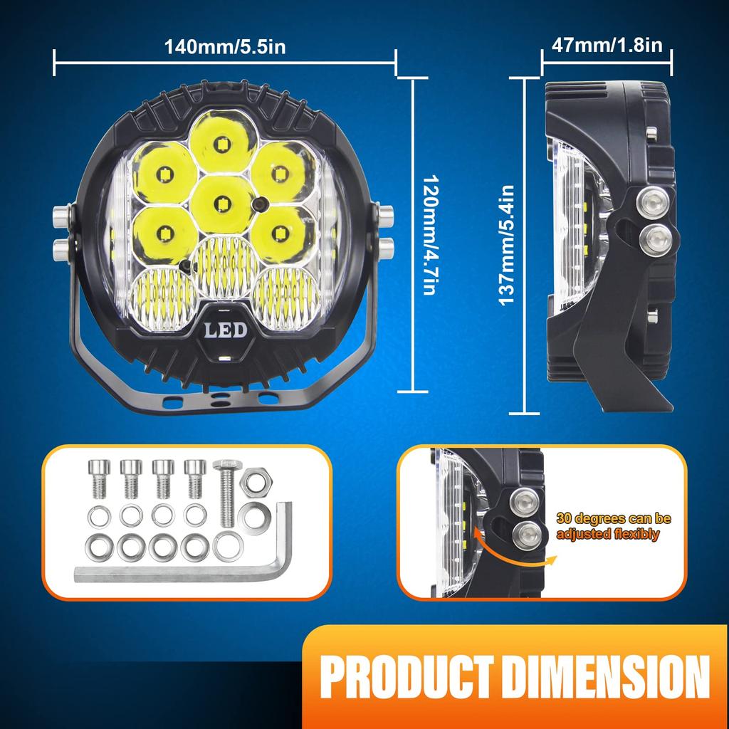 RIGIDON 1vnt 50W darbinis žibintas, mirksi lemputė, LED juostos lemputė, LED tripusis apšvietimo prožektorius automobiliams, LED, universalus 12V/24V, 12V laidinis (Baltas)