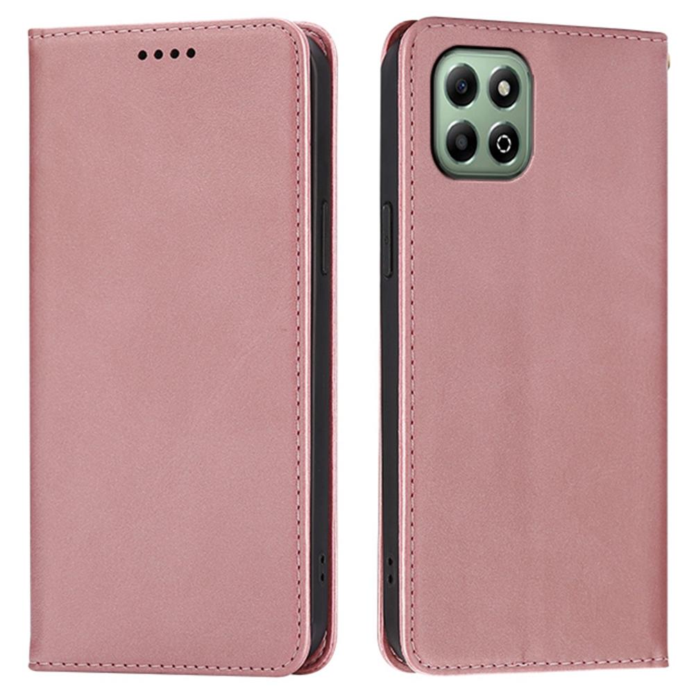 For Honor X6b 4G Case Wallet Calf Texture Leather Phone Cover with Hidden Magnetic Closure