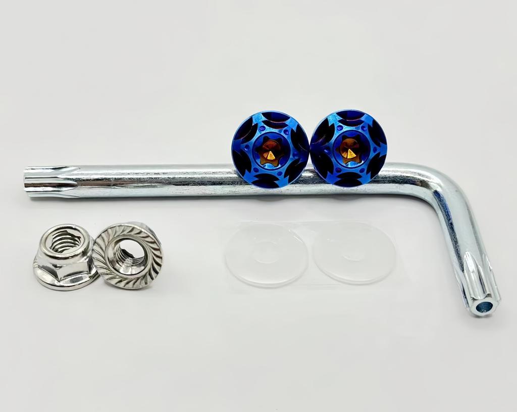 Kuroobaa Titanium Motorcycle License Plate Bolts M6x15mm Snowflake Design, Set of 2 (Blue)