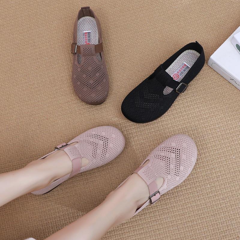 Fashion Summer Flying Woven Breathable Hollow Mesh Women's Shoes, Old Beijing Mom Cloth Shoes, Casual Bean Shoes