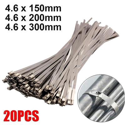 20Pcs Heavy Duty 304 Stainless Steel Cable Ties 4.6mm Locking Ties Durable Cable Zip Tie