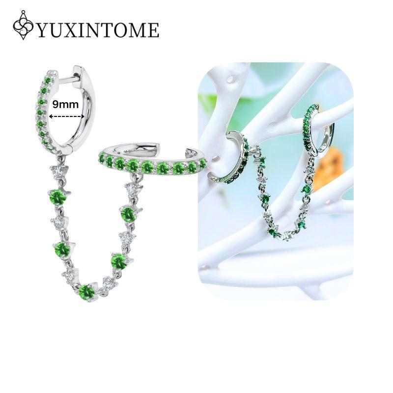 Turquoise 925 Silver Ear Needle Green Zircon vintage emerald Heart/Flower Pendant Hoop Earrings Fashion party Jewelry