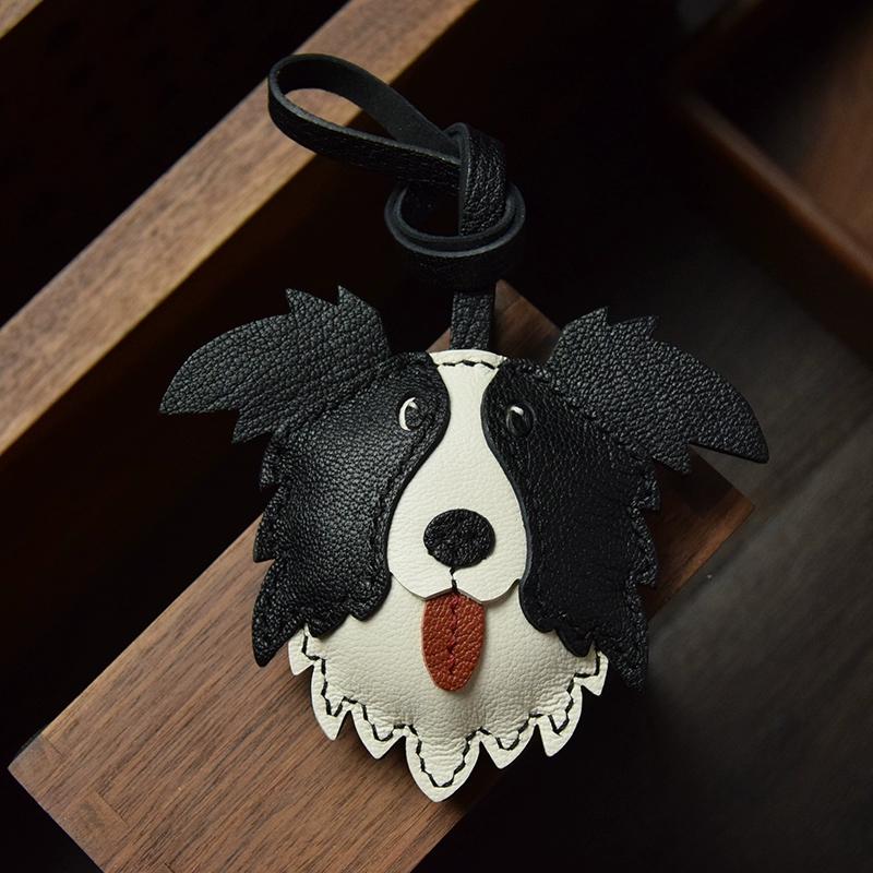 Edge Collie Leather Handmade Car Key Pendant Bag Pendant Pendant Pet Dog Dog Bag Hanging Gift Keychain