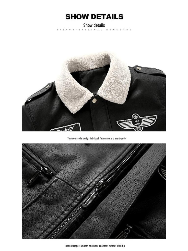 Pánská letecká bunda nadměrné velikosti s límcem z umělé prasečí kůže
