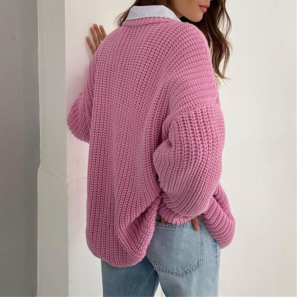Solid Color, Round Neck, Thick Sweater, Women's, Autumn and Winter New Products, Loose Fitting, Long Sleeved, Pullover Knitted Sweater