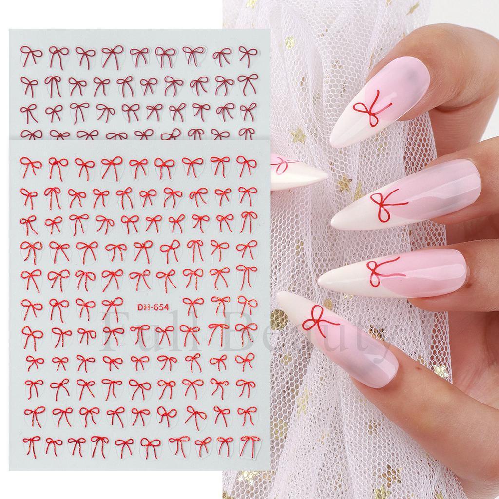 Nail Art Sticker, New Year'S Red Laser Red French Bow Atmosphere Adhesive 3D Nail Sticker