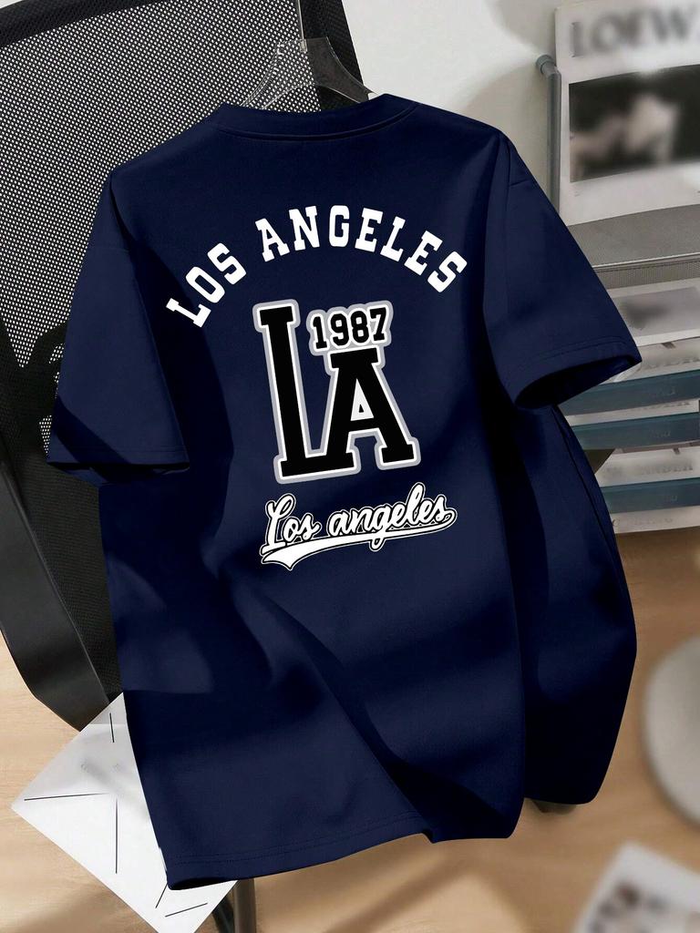 Retro Varsity Style Los Angeles 1987 Tee with Bold LA Lettering and Script Print 100 Cotton Unisexs Tshirt Summer Casual Wear