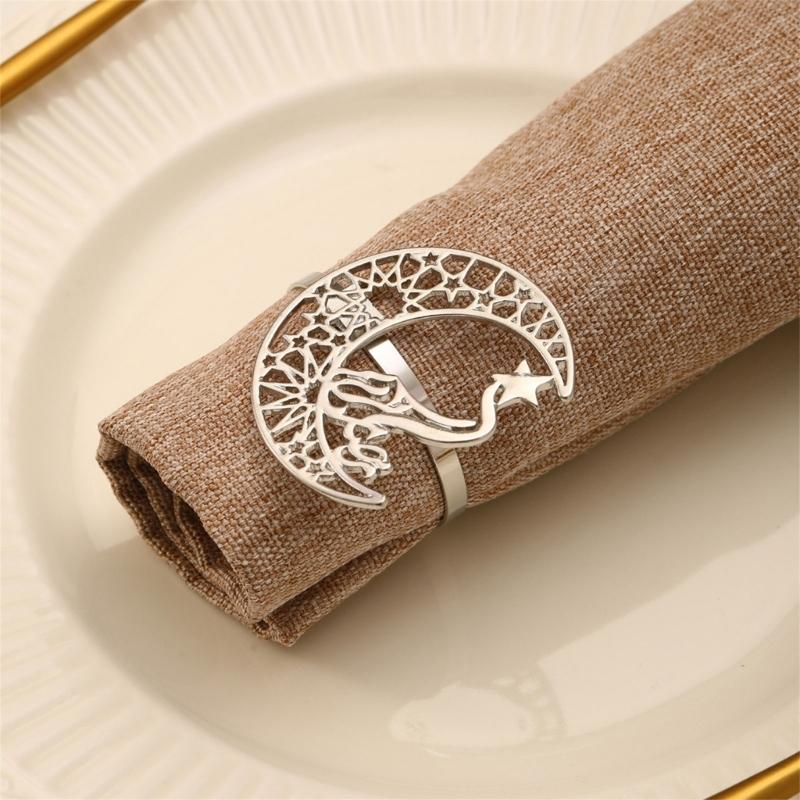 Pack of 2 Napkin Rings Christmas Moon and Star Napkins Holder Metallic Napkin Buckle Sophisticated Plating Accessories