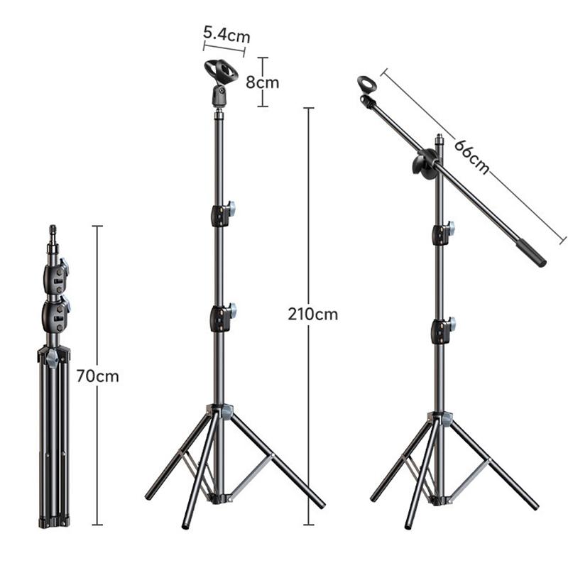 Supporto Treppiede A Braccio Per Microfono 1,7 2,1M Staffa Treppiede Per Microfono Bracci Trasversali Da 66Cm Con Clip E Supporto Per Telefono Per Iphone Samsung Xiaomi