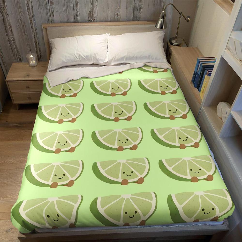 Smiling Lime Slices Flannel Blanket Warm Soft Halloween Christmas Couch Warm Cozy Decorative Decor Gift for All Season