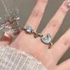 New Blue Planet Star Moon Rings for Women Zircon Rhinestone Pearl Open Finger Rings Sweet Party Y2K Jewelry 2000S Girls Gifts