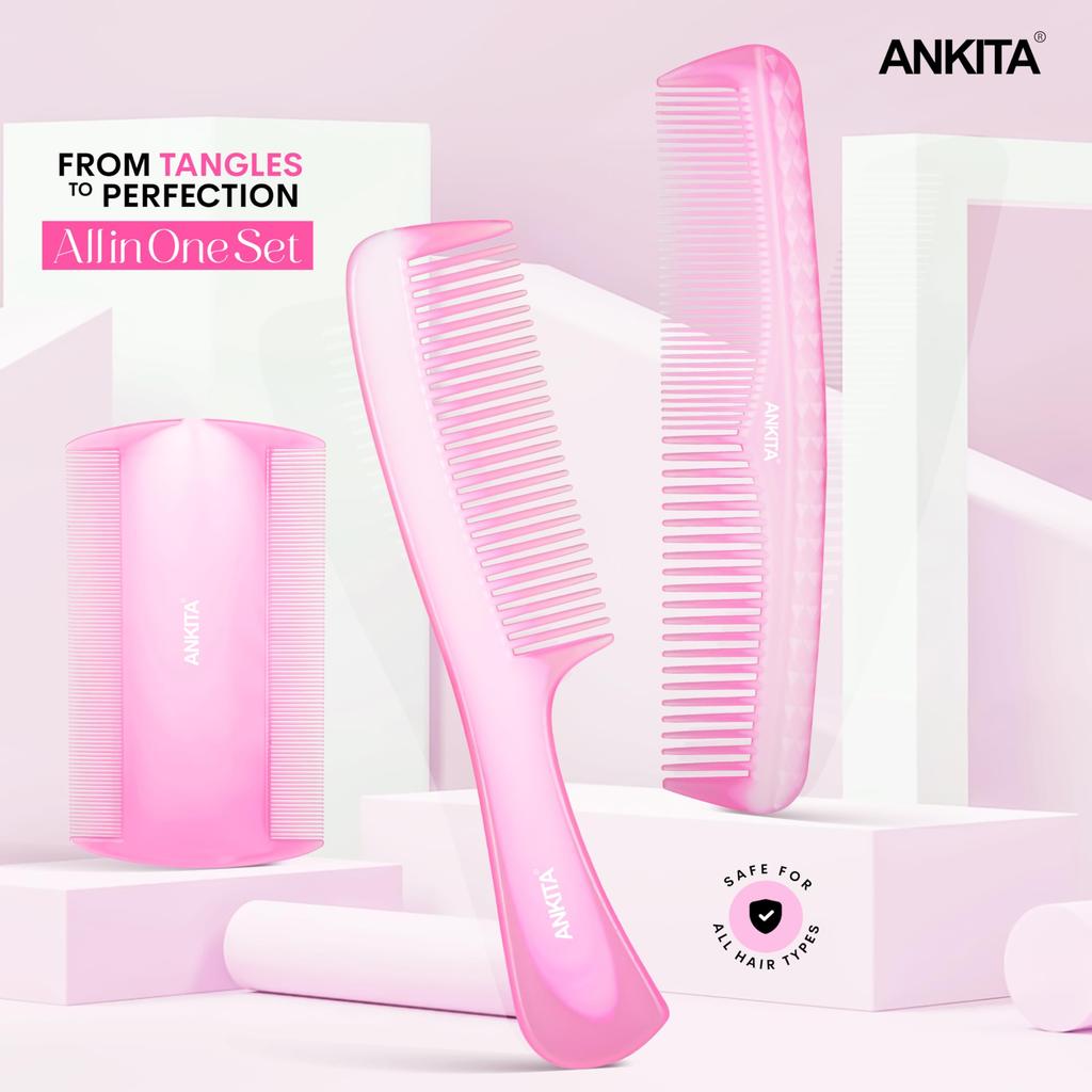 Ankita Hair Comb Set of 2|Hair Styling Comb For Grooming |Hair Comb For Men and Women|(2in1 Set) & Ankita Lice Comb|Nits Removal Comb Narrow Teeth
