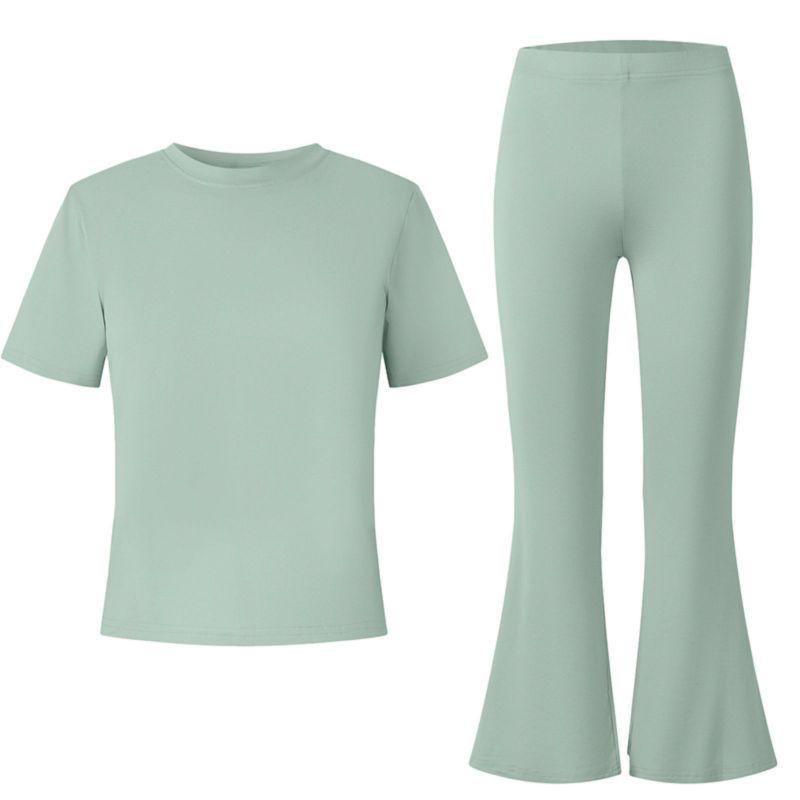 8-12 Years Girls' Solid Color T-shirt and Flare Pants Set Casual Clothes