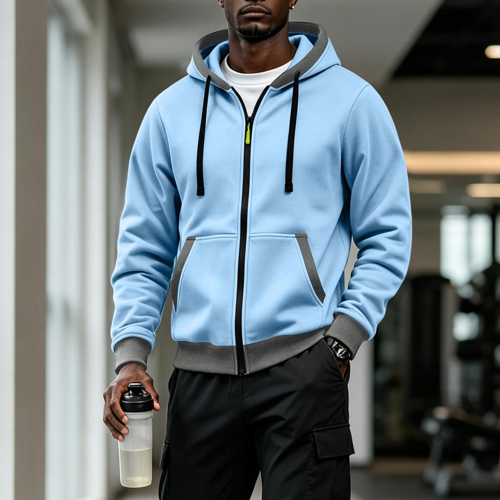 Felpa con cappuccio da uomo mezza zip con tasche multiple, felpa casual per sport all'aperto