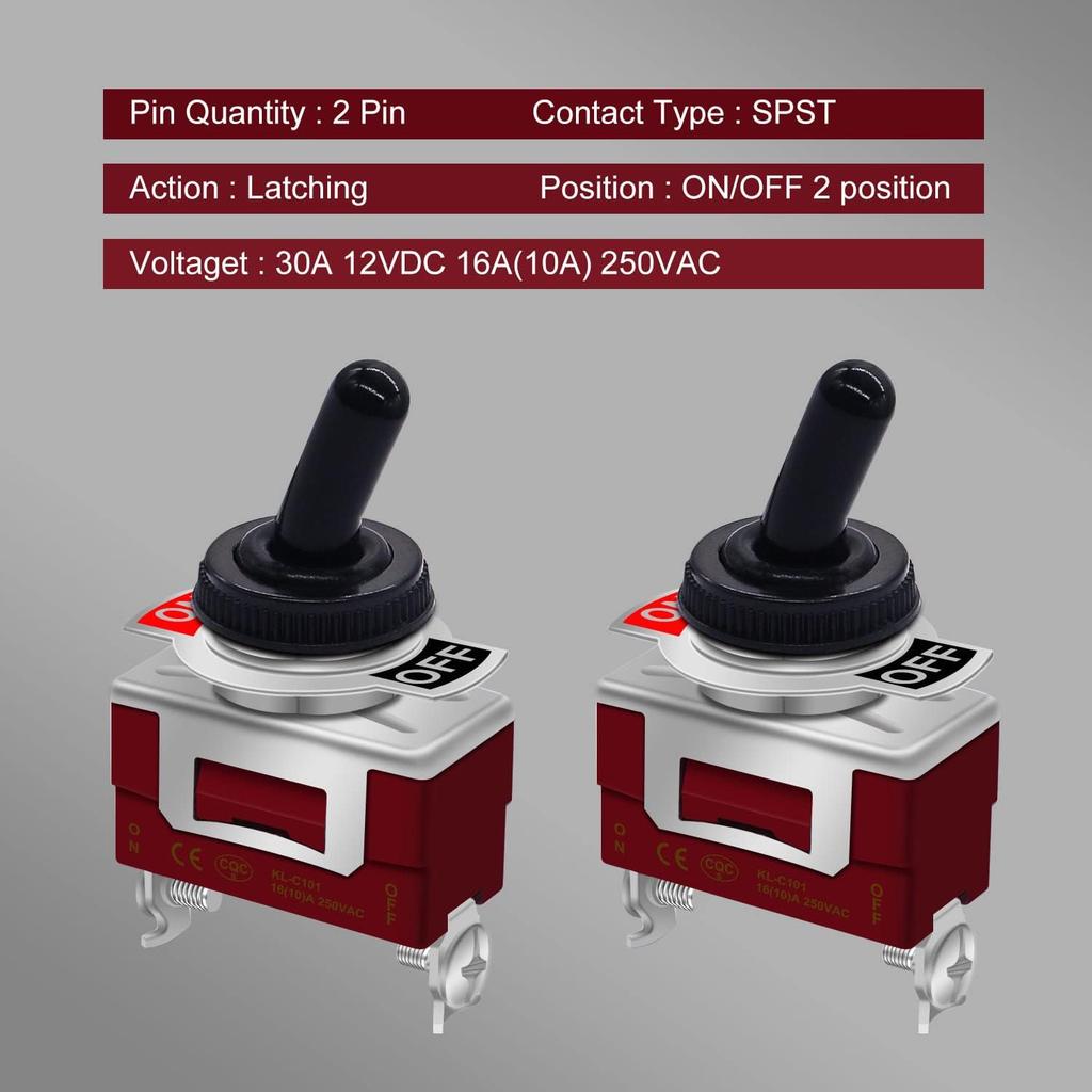 weideer 2Pcs Toggle Switch 12V 30A ON/Off 2 pin 2 Position SPST Waterproof Switch with Waterproof Cap Terminals for Auto Car Boat KL-C101