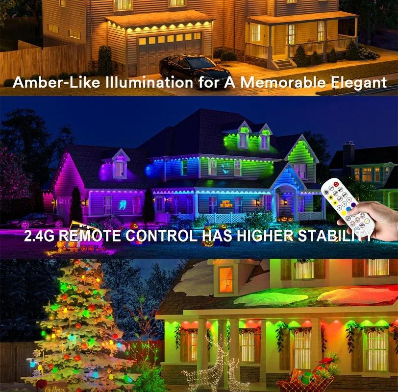50FT/100FT/150FT/200FT/300FT Smart Permanent Outdoor Lights IP67 Waterproof Eaves Light with Alexa & Google for Halloween Decor