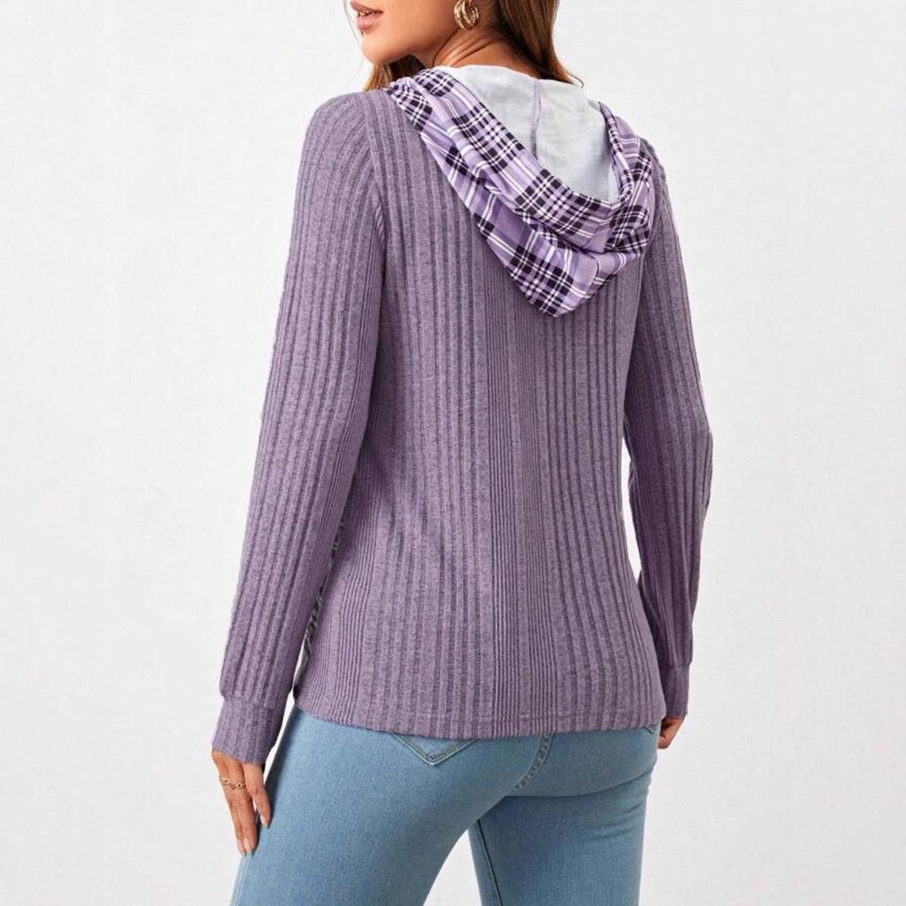 Autumn/Winter 2025 European & American Color Block Patchwork Knit Hoodie