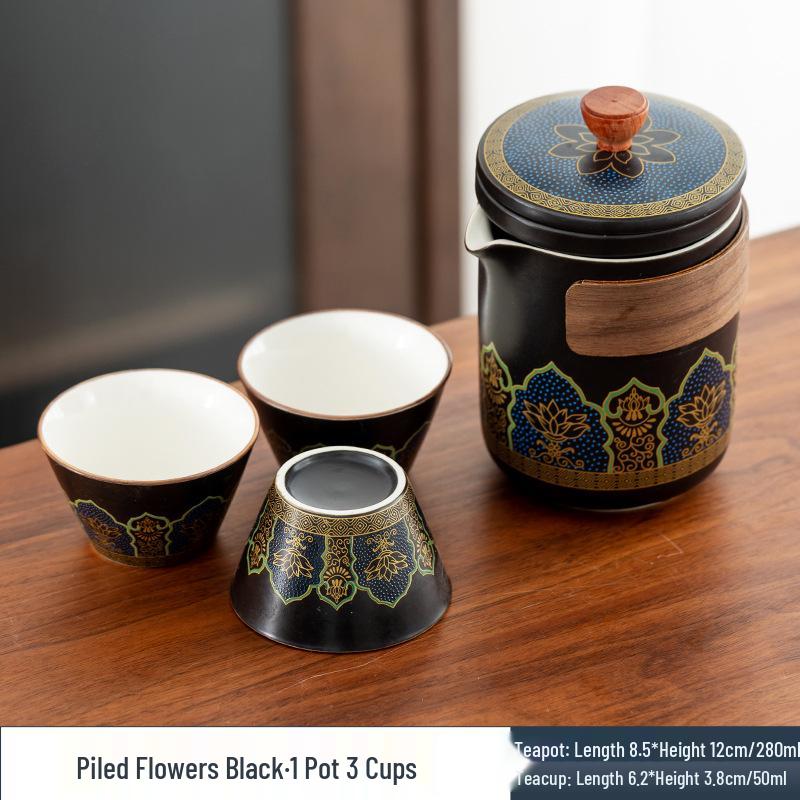 Portable Ceramic Gongfu Travel Tea Set - Quick-Brew Teapot with Ancient Charm