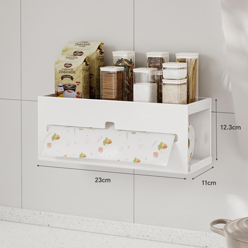 Kitchen Tissue Box Multifunction Punch-Free Wall Mount Spice Shelf Toilet Paper Phone Rack Roll Paper Removable Tissue Universal