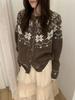 Vintage Luźny Styl Skórzany Sweter z Wzorem Fair Isle Płaszcz dla Kobiet Jesień Zima Nowy Grubość Luźny Codzienny Dzianinowy Otwarty Kardigan