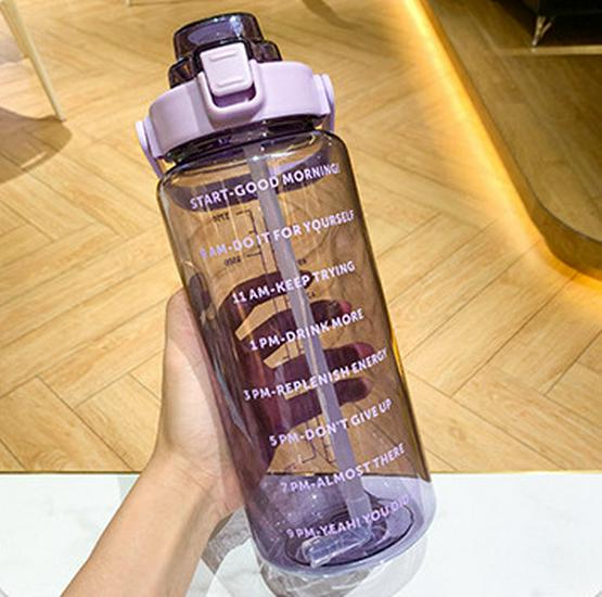 2000ml Women's Water Bottle with Straw & Time Scale - Large Capacity Sports Kettle