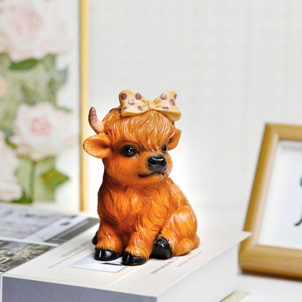 

Cartoon Cow Ornament Resin Animal Sculpture Garden Decoration Miniatures Figurine Bonsai Cow