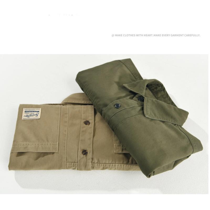 Summer Men Shirts Japanese Style Cargo Short Sleeve Shirt Male Pure Cotton Double Pockets Casual Shirt Youth Streetwear Loose Top
