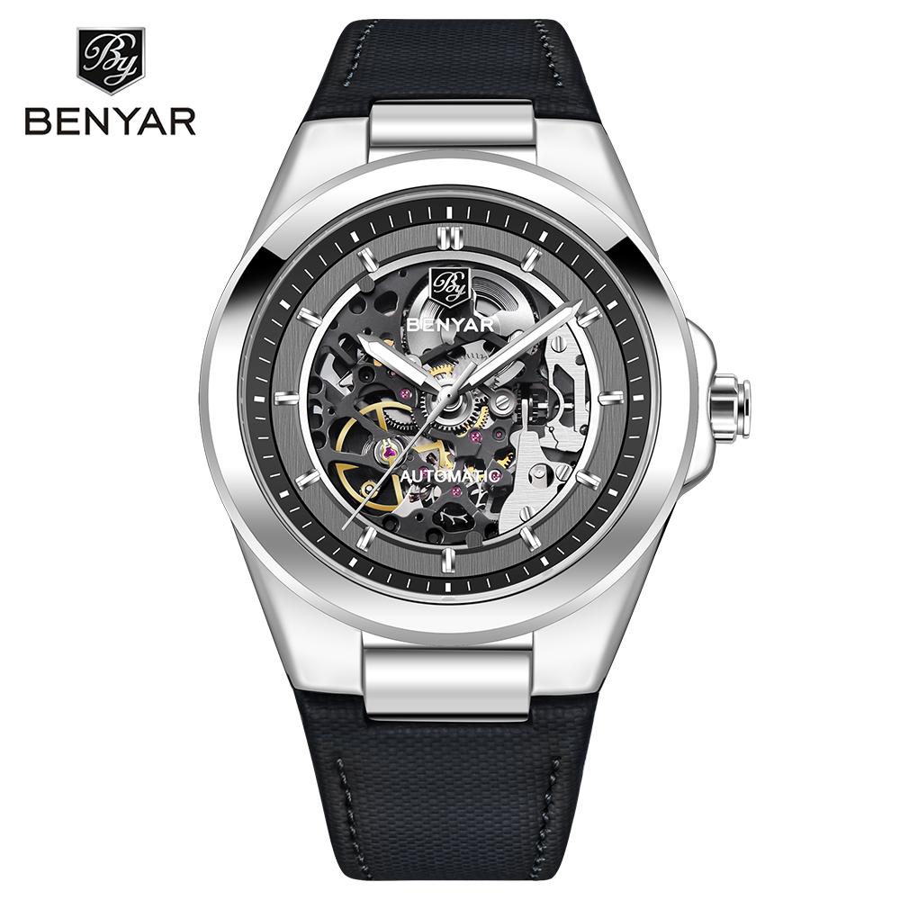 Benyar Skeleton Automatic mechanical wristwatch Fashion Classic Watch Alloy daily waterproof watch BY5207 Hombre reloj
