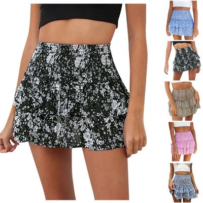 Women's Fashion Floral Skirt Pleated Skirt Ruffle Printed Short Skirt