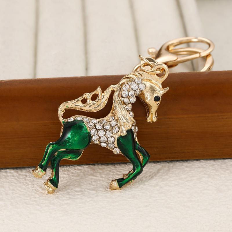

Creative Cartoon Rhinestone Horse Keychain Pendant Car Key Ring Backpack Decoration Gift зелений