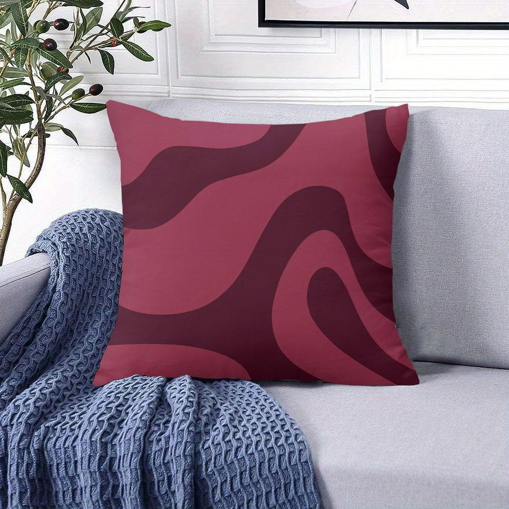 Burgundy Swirl Square Jacquard Pillow Cover for Sofa Office Waist Cushion Cover Home Decorative Pillowcase