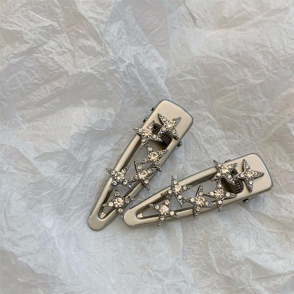 Simple Silver Star Hairpin Metal Side Bangs Clip Light Luxury Temperament Rhinestone Hairpin Cold Trend
