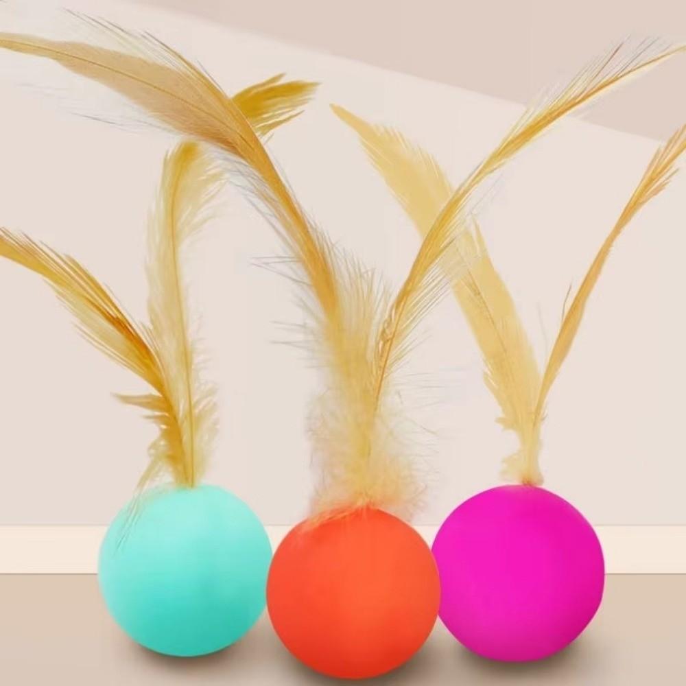 3Pcs Chewing Resistant Cat Interactive Ball Toy Solid Biting Cat Feather Ball Toys  Pet Teasing