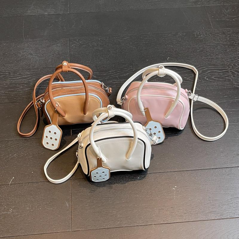 Trend handbag women's 2025 new fashion contrasting color bowling bag casual simple shoulder messenger bag