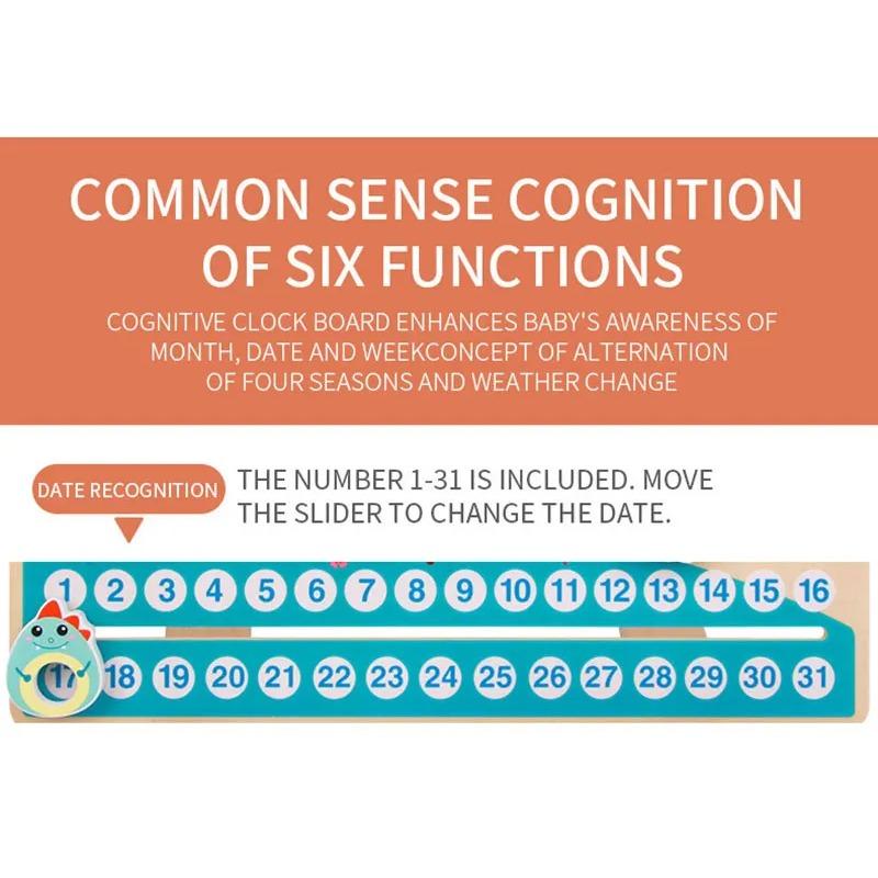 Kinder Dinosaurier Holz Kalender Uhr Lernspielzeug Montessori Pädagogisches Lernen Zeit Wetter Woche Kognitives Gemeinde Spielzeug